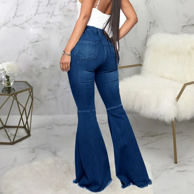 Women Flared Jeans For Women High Waist Stretch Slim Streetwear Denim Trouser Flared Pants Lady Blue Casual Denim Boot Cut Pants