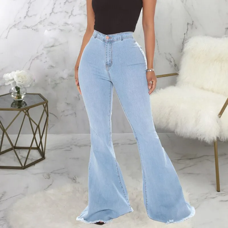 Women Flared Jeans For Women High Waist Stretch Slim Streetwear Denim Trouser Flared Pants Lady Blue Casual Denim Boot Cut Pants