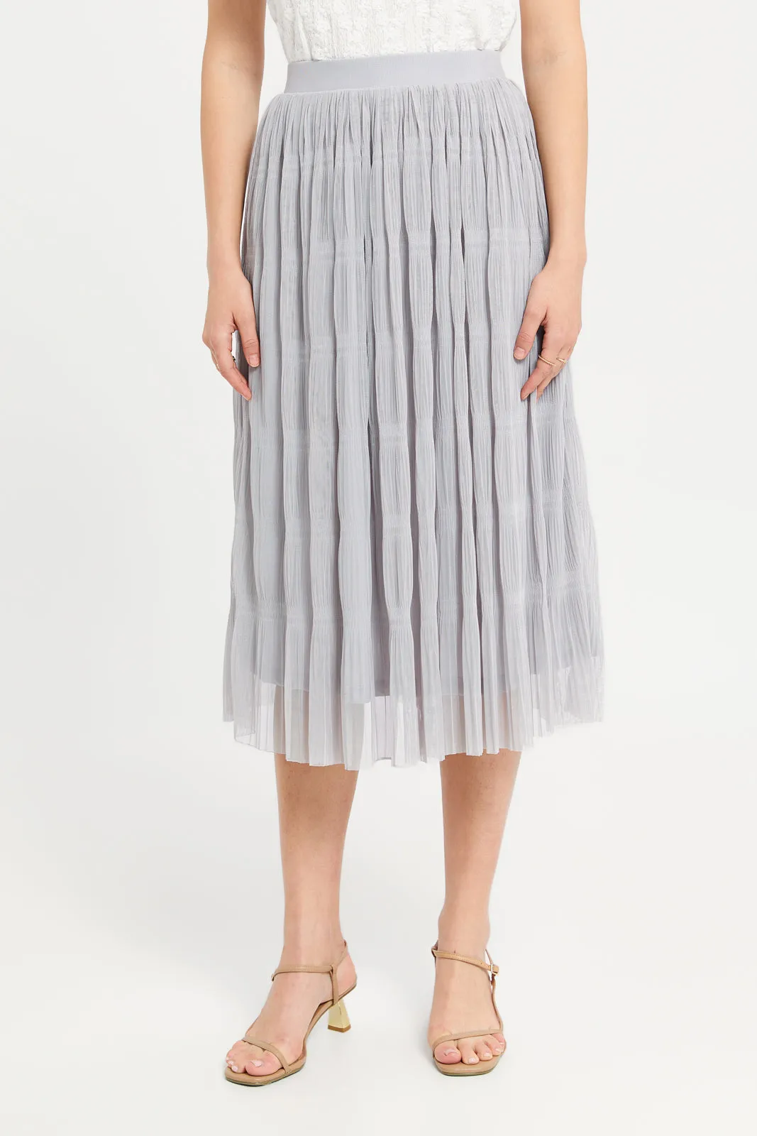 Women Grey Pleated Skirt