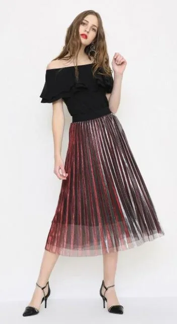 Women Pleated Elastic Waist Skirts