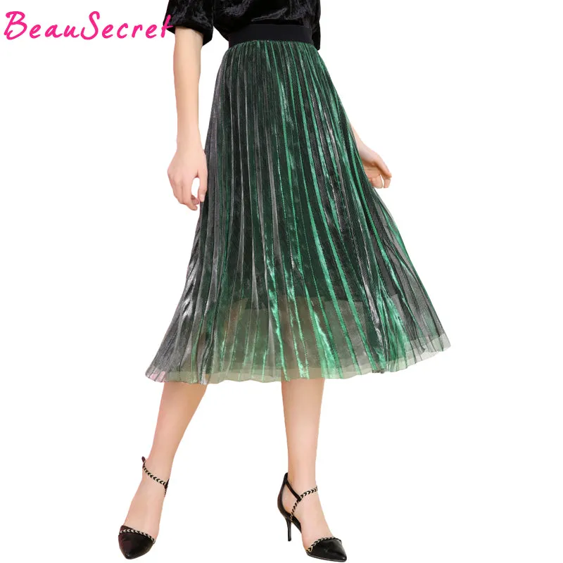 Women Pleated Elastic Waist Skirts