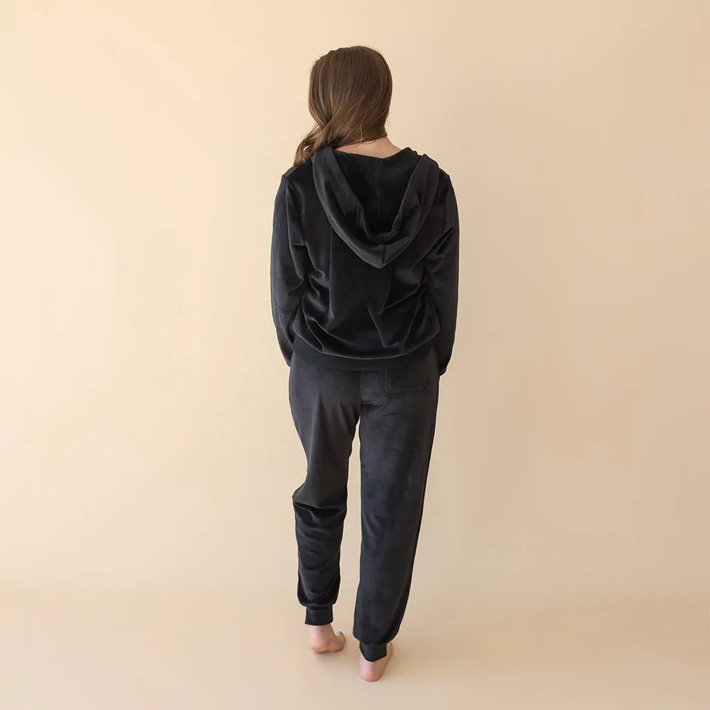 Women's Black Velour Zip Hoodie