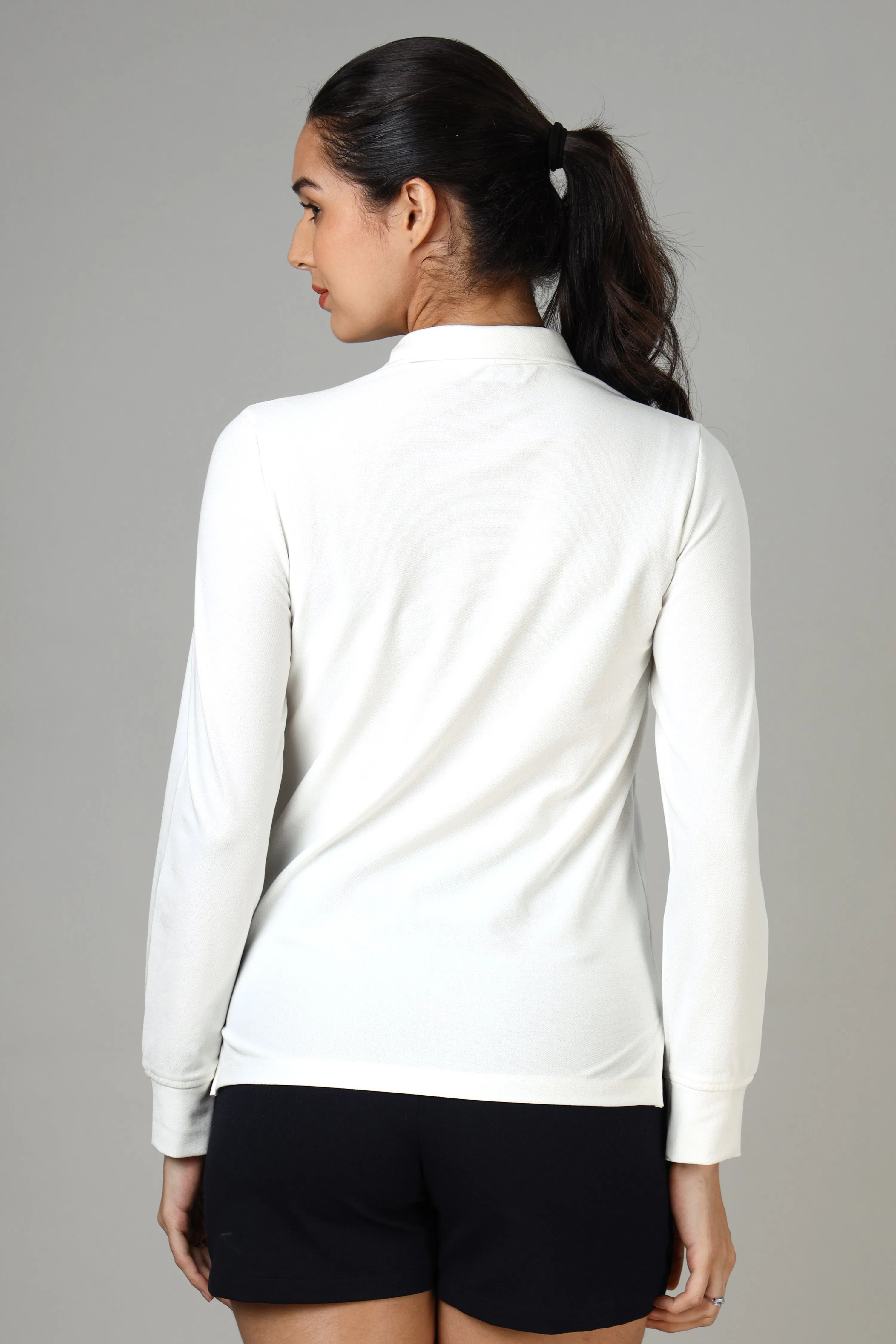 Women's White Long Sleeve Polo T-Shirt