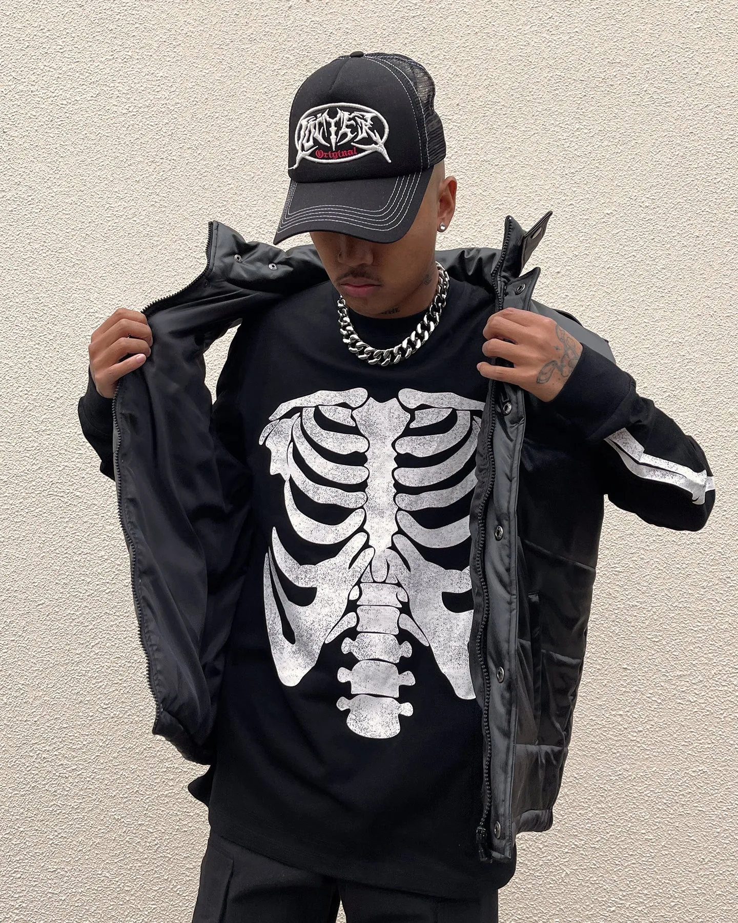 XXIII Halo Skeleton Long Sleeve T-Shirt Black/White