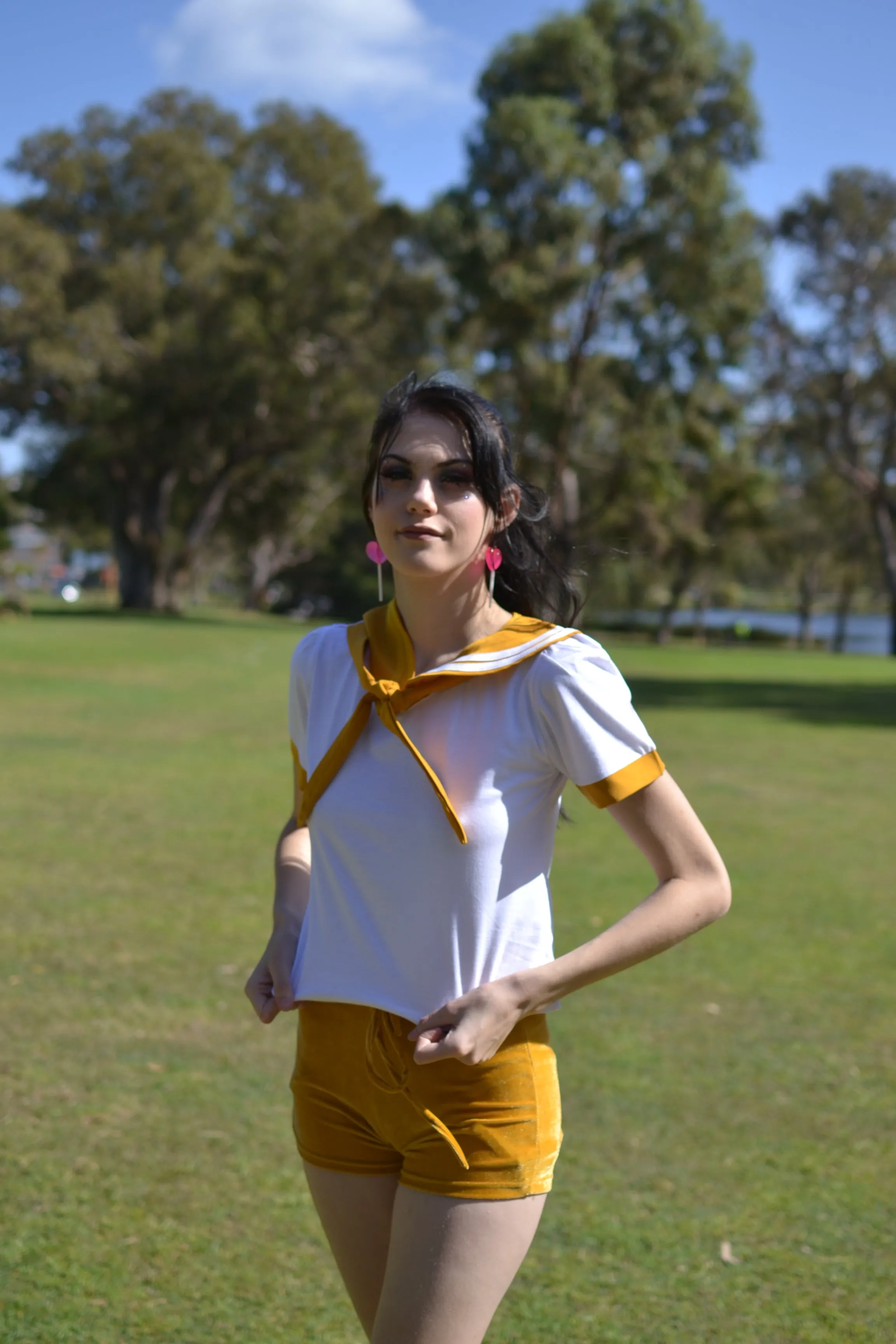 Yellow and White Anime Sailor Top