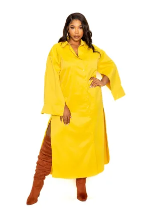 Yellow Cape Sleeve Shirt Dress