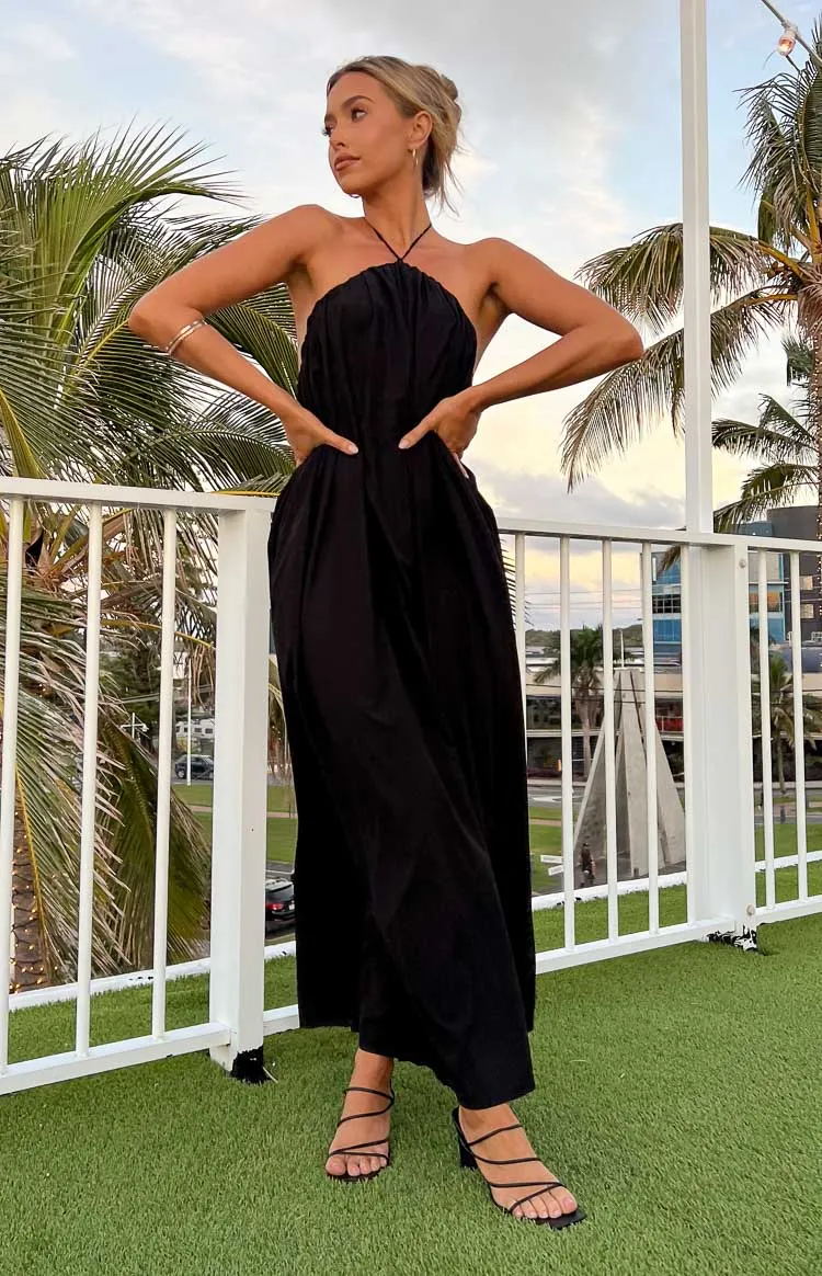 Ziggy Black Halter Neck Maxi Dress