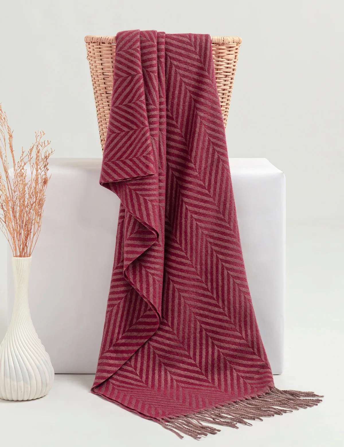 Zigzag Woolen Cashmere Stoles - Maroon