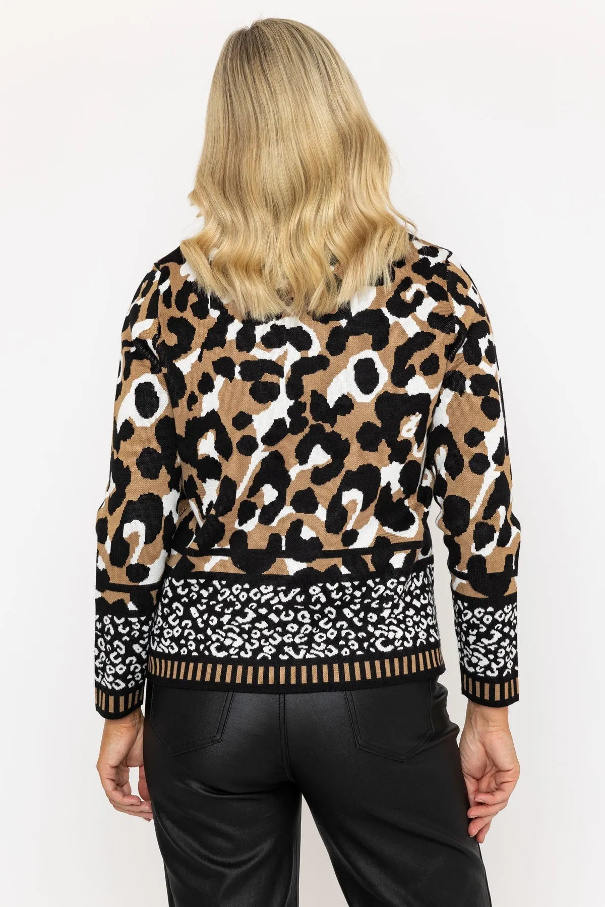 Zip Up Camel Animal Print Cardigan